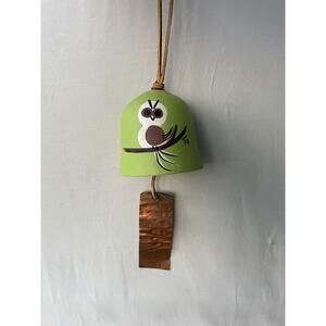 Vintage Tesa Owl Bell - Green - Hand Painted - Copper